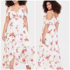 Torrid White Floral Flounce Challis Maxi Dress